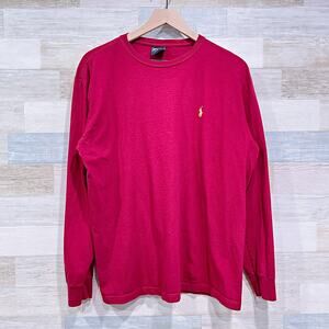 POLO Ralph Lauren Vintage 90s Long Sleeve Crewneck Tee Red Cotton Mens Medium